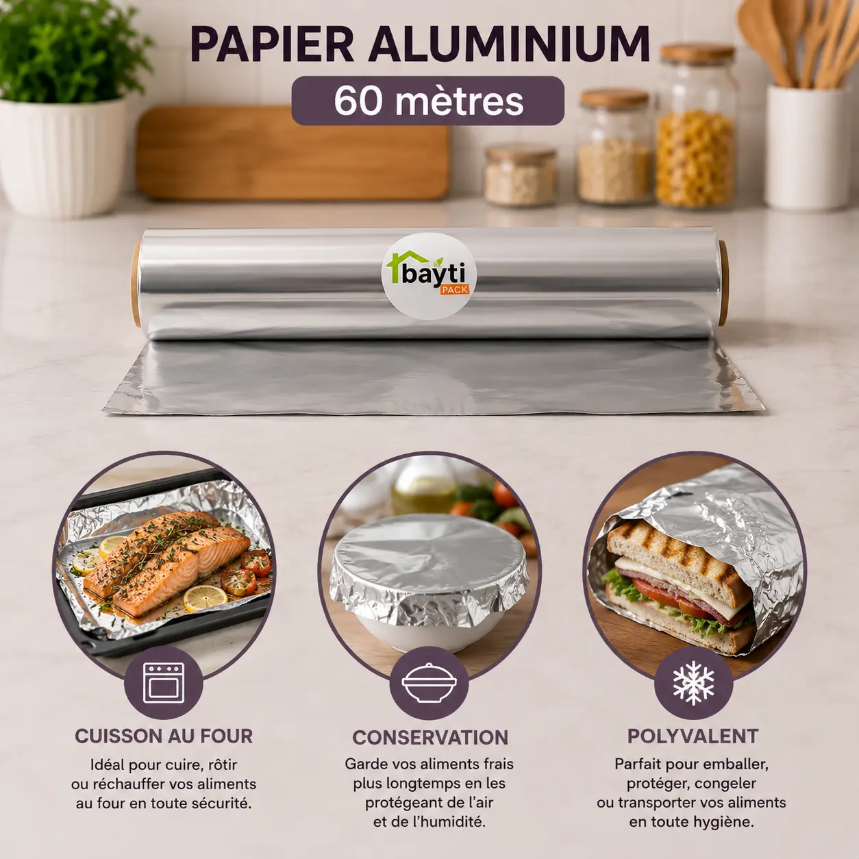 Rouleau de papier aluminium alimentaire 60 mètres Bayti Pack