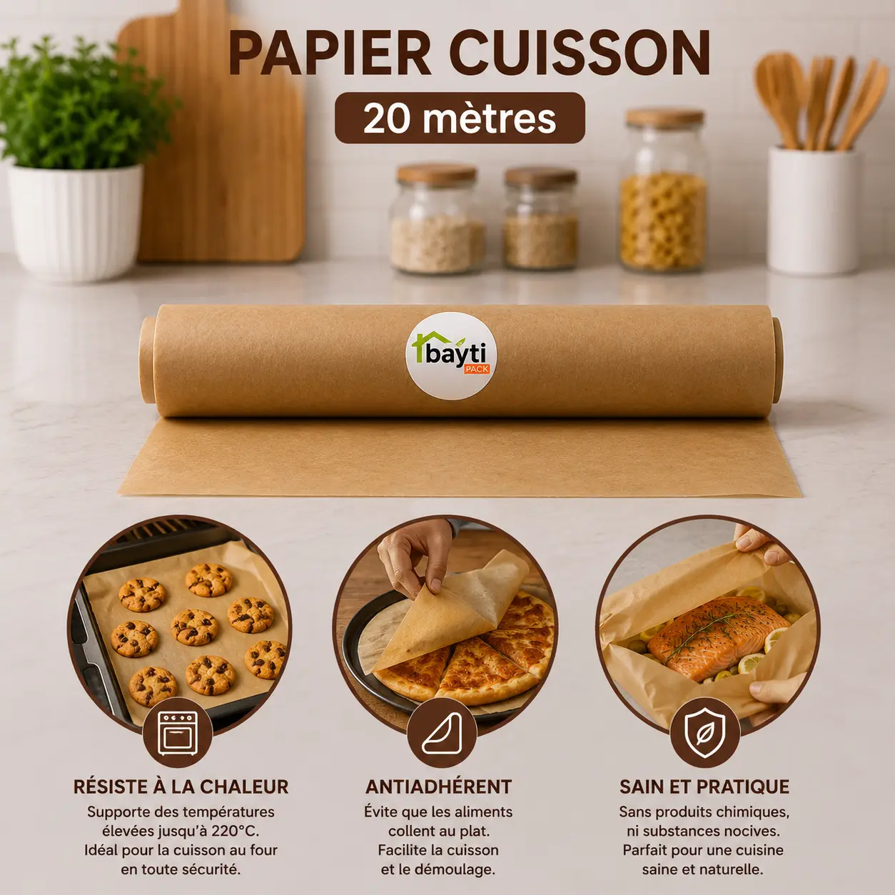 Rouleau de papier cuisson sulfurisé 20 mètres Bayti Pack